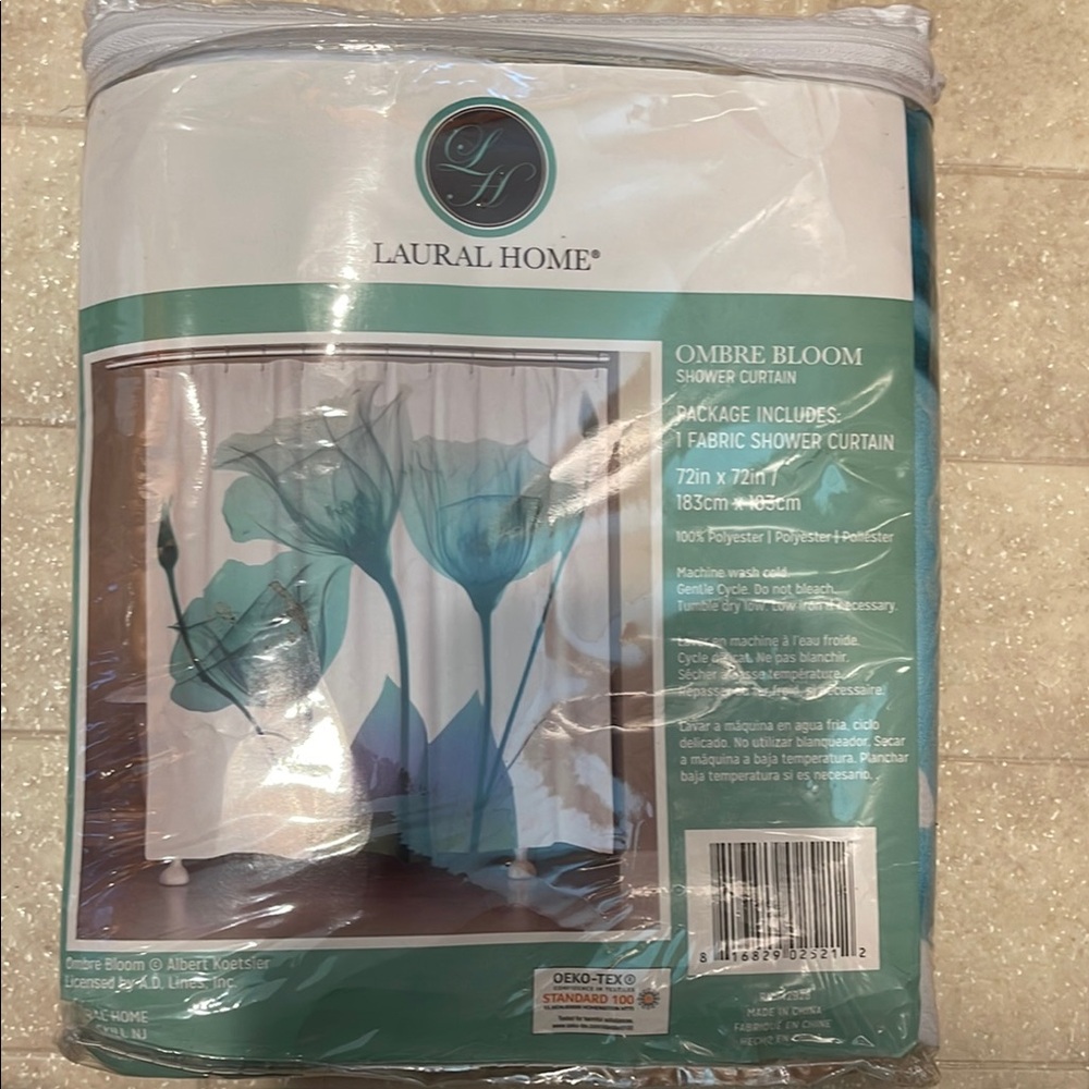 Laural Home Ombre Blue Floral Shower Curtain White 72” x 72"